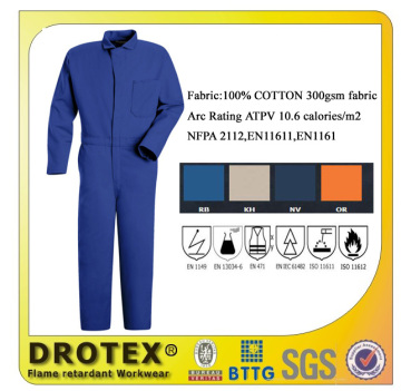100% cotton chemical flame resistant and anti arc protective coverall