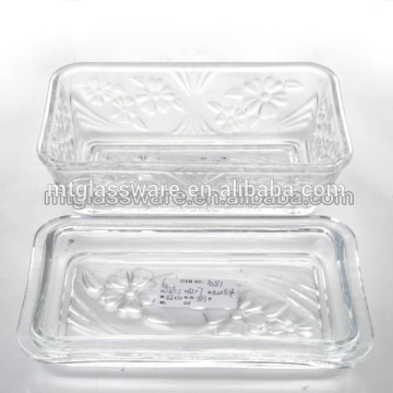 FDA,6.57 inch carving design crystal square glass butter dish