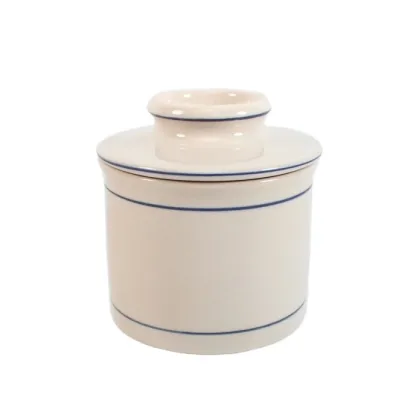 Customized Blue Stripe Ceramic Butter Keeper for Fresh, Spreadable Butter