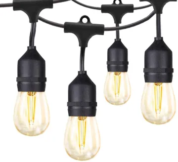 LED Outdoor Commercial 48ft String Light with 15 Dropped Sockets and Included 2W S14 Bulbs - Weatherproof Vintage Edison Style