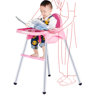 Chaise haute pour bébé en plastique avec pieds en acier inoxydable