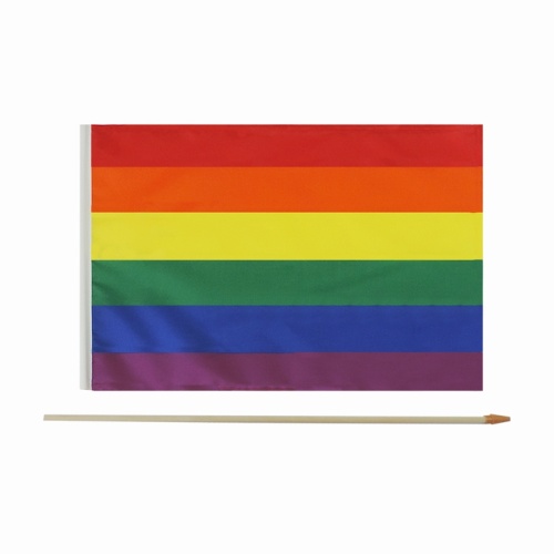 Custom design rainbow hand held flag with stick