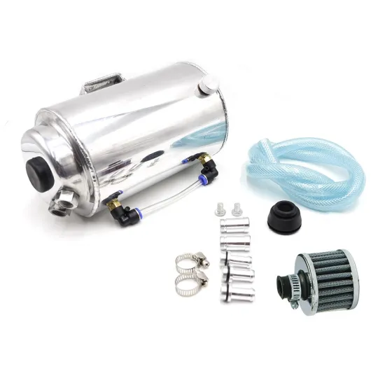 1.75L Aluminum Polished Round Oil Catch Can with Breather Filter Tank