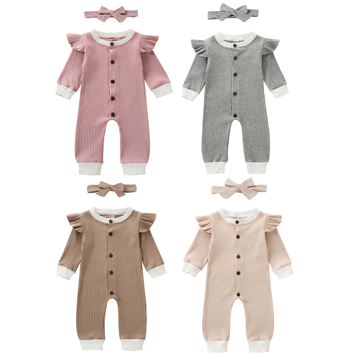 Newborn Baby Boy Girls Clothes Solid Color Round Neck Long Sleeve Cotton Romper Jumpsuit for Kids