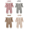 Newborn Baby Boy Girls Clothes Solid Color Round Neck Long Sleeve Cotton Romper Jumpsuit for Kids