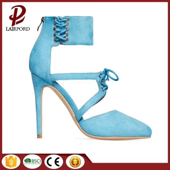 Blue fabric lace strap women summer shoes