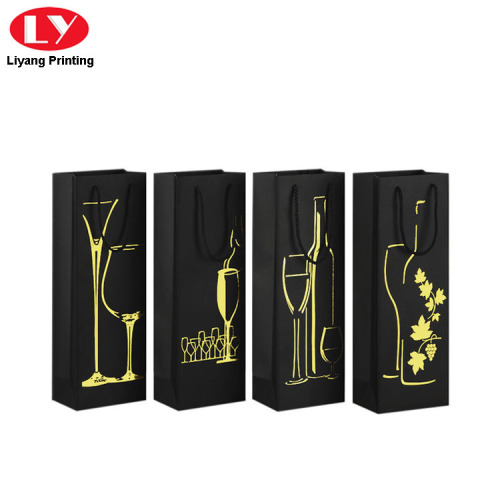 Black Paper Wine Bag with Logo and Handle