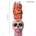 Calabaza dibujada a mano y colorido vaso de precipitados de vidrio de cráneo, linda calabaza de Halloween, tubería de agua de vidrio de borosilicato con tazón de 14 mm