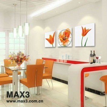 Living Room Clock 3 Piece Canvas Art Painting Square Wood Wall Clocks Home Decor