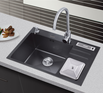 Nano Black kitchen sink with trash bin