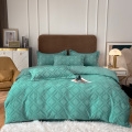 White velvet Tufted Duvet Cover Microfiber Bedding Set