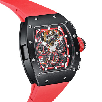 Red Color Carbon Fiber Automatic Mechanical Watch for Men: A Luxurious Fashion Timepiece with Hollow Design