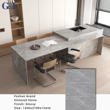 Factory Price 12mm Thick Stone Grey Marble Sintered Stone Slab for Table Island Countertops