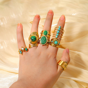 Rings Open Peacock Turquoise 18K Titanium Steel Ring Jewelry Factory