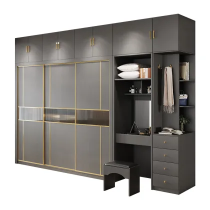Modern Italian Solid Wood Sliding Door Wardrobe for Simple Home Bedrooms