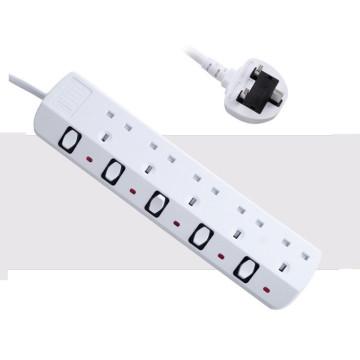 UK 5 Way Extension Socket with Individual Switches - High Quality