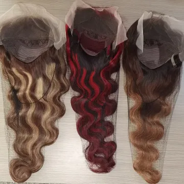 Top Quality Invisible Knots Honey Brown Blonde Highlight Body Wave Cuticle Aligned Hair Brazilian Lace Frontal Wigs