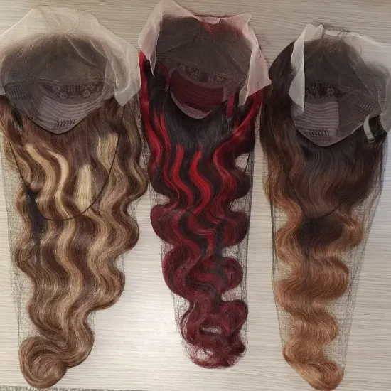 Top Quality Invisible Knots Honey Brown Blonde Highlight Body Wave Cuticle Aligned Hair Brazilian Lace Frontal Wigs