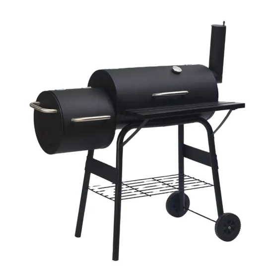 Premium Heavy Duty Outdoor Large Portable Trolley Barrel Smoker Charcoal BBQ Grill with Offset Smoker
