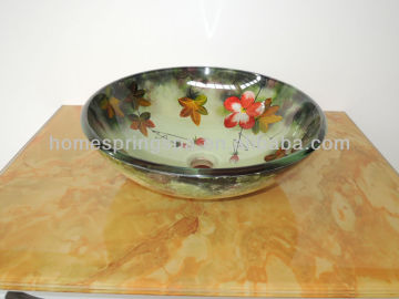 bathroom glass hand sink art with bench top