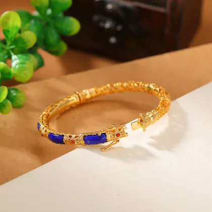 S925 Sterling Silver Lapis Lazuli Hollow Vintage Bracelet