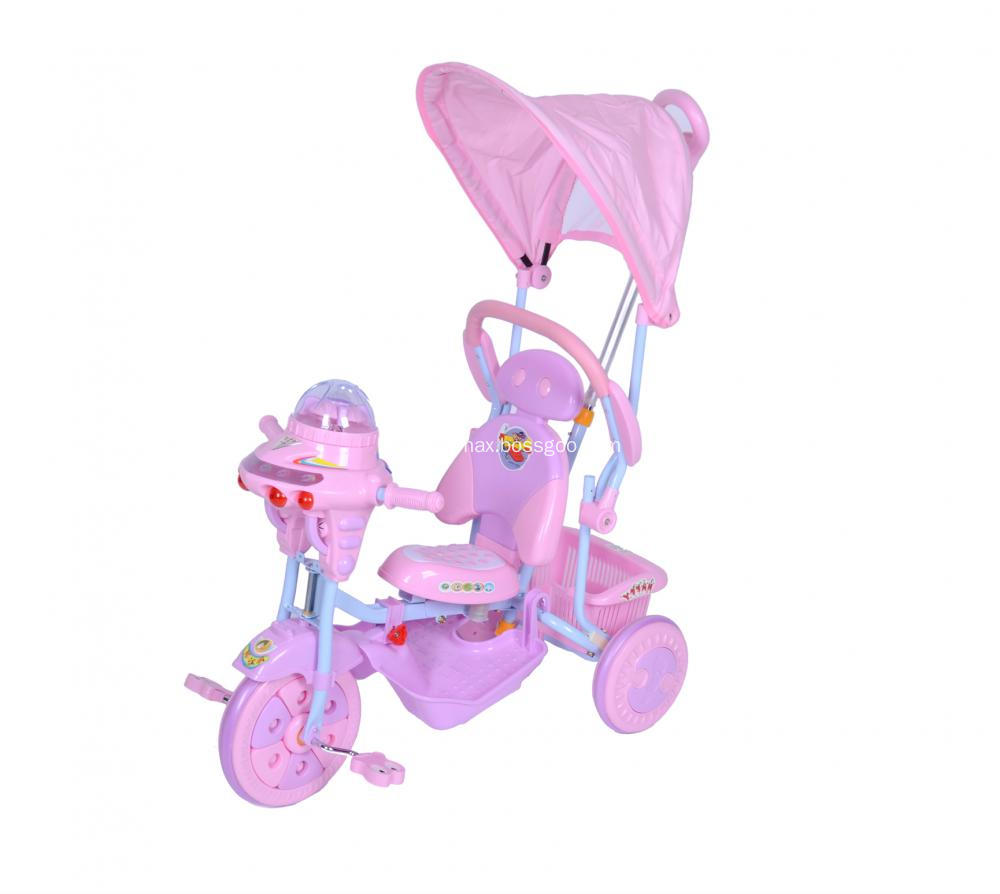 Economic Joyful Plastic Children Tricycle with Push Rod And Sunshade