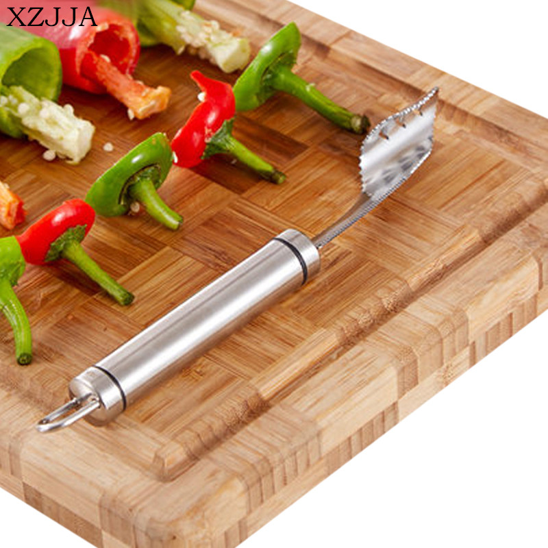 XZJJA Creative Multifunction Pepper Corers Stainless Steel Chili Seed Remover Separator Device Vegetable Cutter Slicer