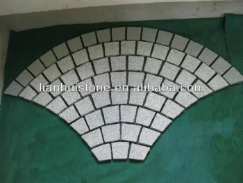 Mesh backed fanshaped granite paving stone