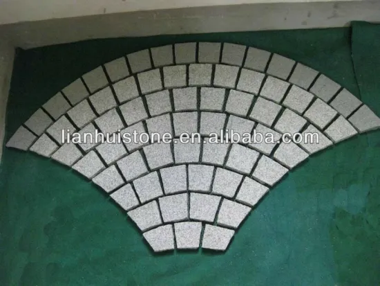 Mesh backed fanshaped granite paving stone