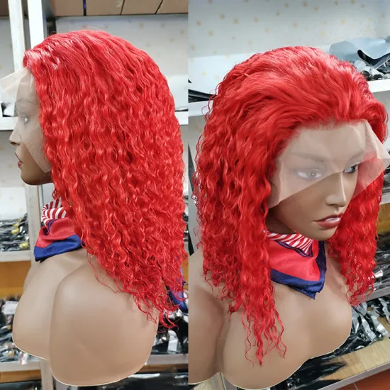 Wholesale Colored Deep Wave HD Transparent Lace Frontal Wigs For Black Women 613 Blonde Red Short Bob Wigs Human Hair Curly Wig