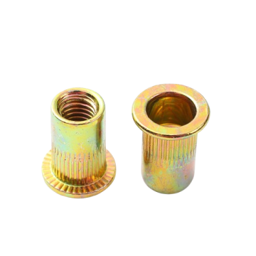 Zinc Flat Head Rivet Nut with Brass Finish and Knurled Surface