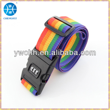 Travel luggage belt with lock