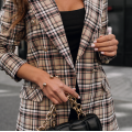 Open Front One Button Plaid Blazers