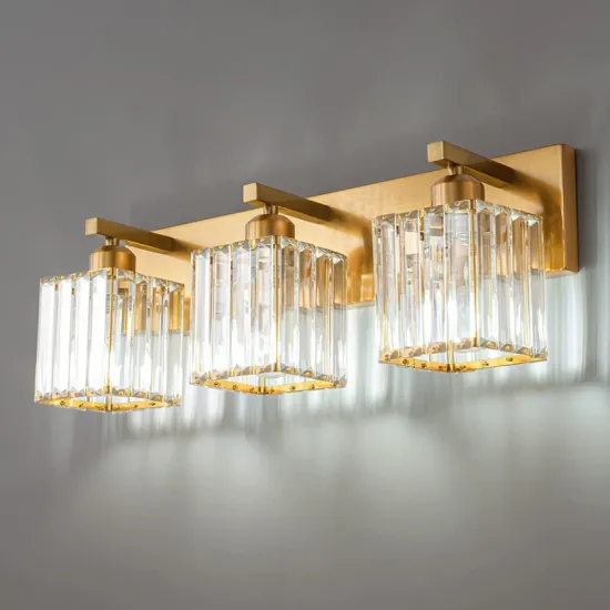 Modern Gold Three-Bulb Crystal Bathroom Wall Light Fixtures
