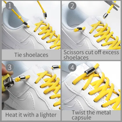 Elastic No Tie Shoelaces Metal Lock Shoe Laces For Kids Adult Sneakers Quick Shoelaces
