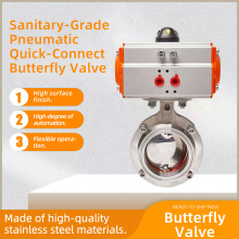 Supapă fluture pneumatică cu conexiune rapidă de calitate sanitară