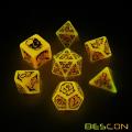 Bescon brillantes dados de polihedrés de Halloween 7pcs Set, luminoso juego de dados RPG de Halloween, brillan en oscuro Dados de juego DND de Halloween