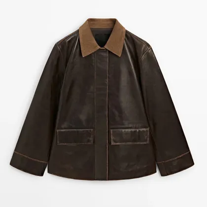 Women's corduroy detail Napa leather Parkas leather jacket