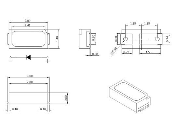 Size of 900nm LED - 3014 SMD LED 