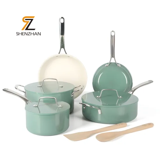 High-Quality 7-Piece Ceramic Non-Stick Cooking Pots and Pans Set: Induction Compatible, Forged Aluminum Construction