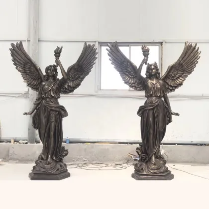 Ancient outdoor fiberglass pair of goddess of light statue for sale