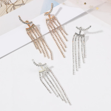 Πολυτελή ασημένια bling long rhinestone φούντα σκουλαρίκια - Δήλωση κοσμήματος για τις γυναίκες