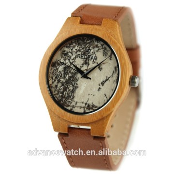 2017 cheap men wood watch with marble stone face watch wood handmade