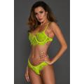 Neongroene bloemenkant lingerie bh &amp; string set