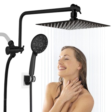 Matte Black Dual Rain Shower Head with 3-Way Rainfall Mode Extension Arm