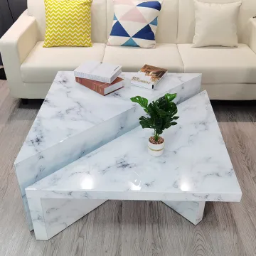 Triangle Marble Pattern Glass Coffee Table