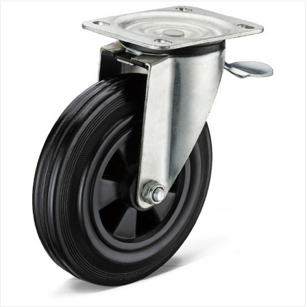 Black Rubber Flat Bottom Movable Double Brake Casters