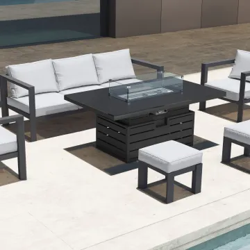 LM24-9032 Aluminum Garden Sets Patio Furniture Set 6pcs Sofa Set With Fire-pit Table