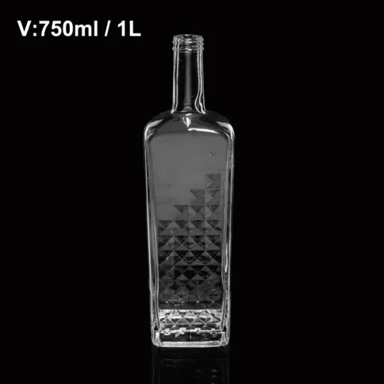Hot Sale Clear Big Square 1 Liter Glass Vodka Bottle