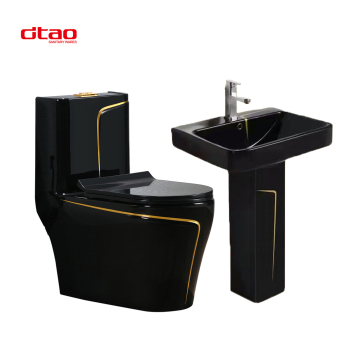 Black Gold Line Colored Ceramic Bathroom Sink and Toilet Set